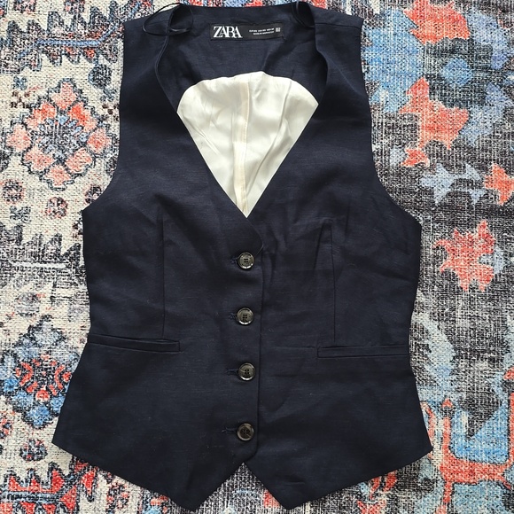 Zara Jackets & Blazers - NWT ZARA Navy Blue Linen Vest